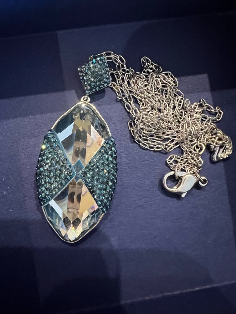 Discontinued Vintage Swarovski Crystal and Teal Green Pave Pendant Necklace